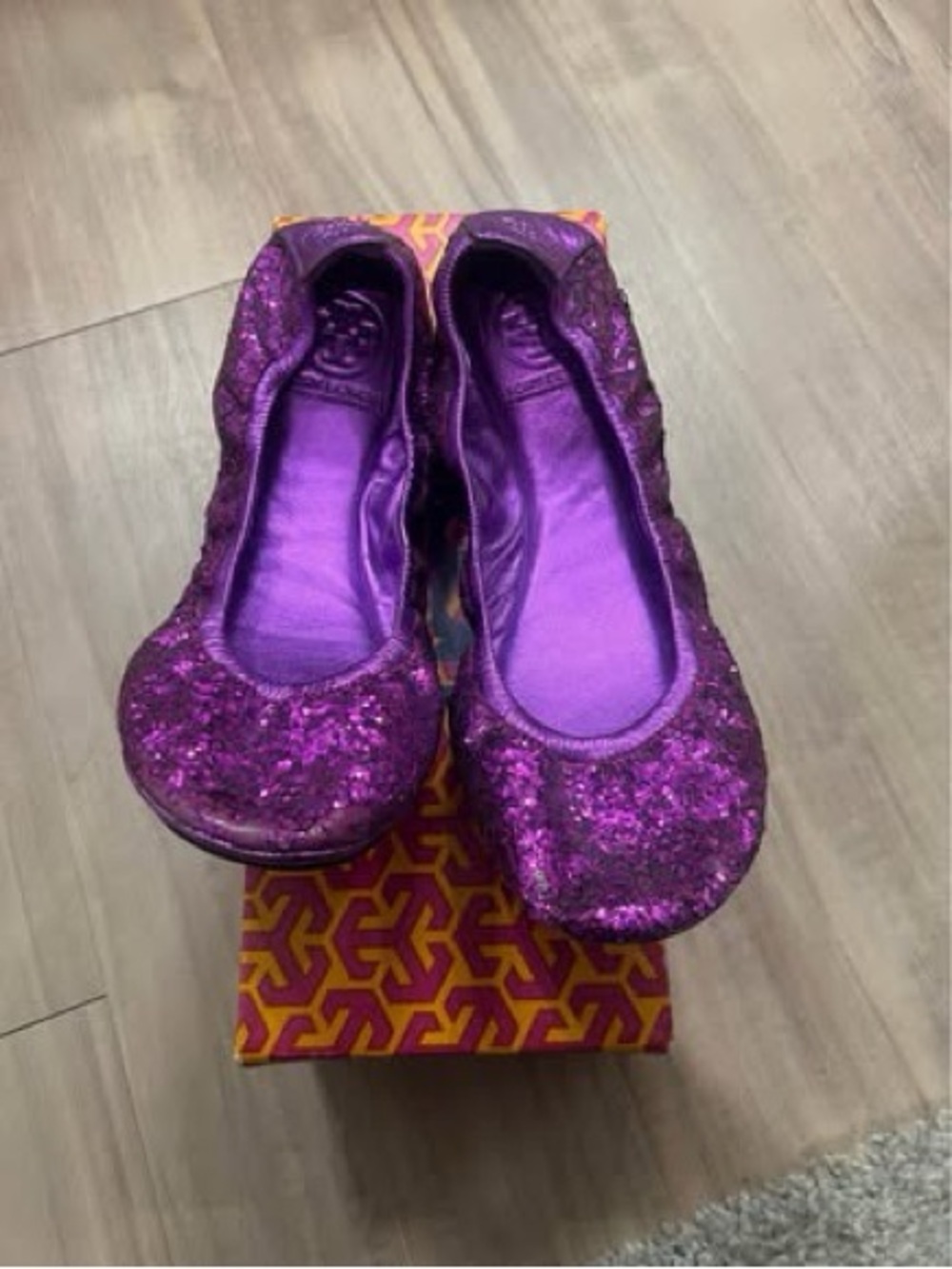 Tory Burch Eddie Purple Glitter Flats Women’s Size 9
